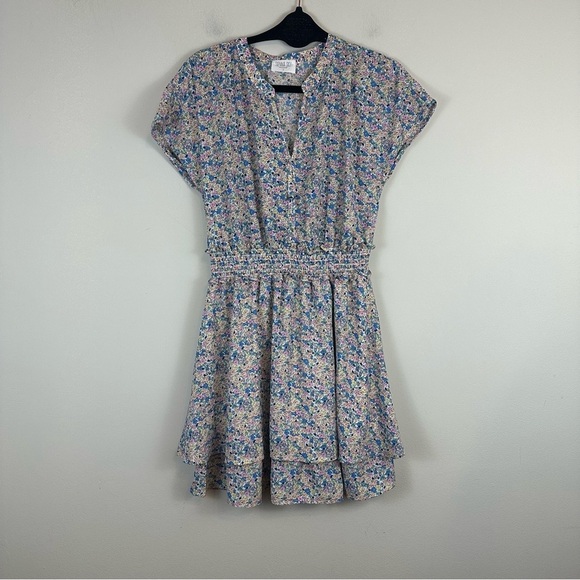 Sienna Sky | Pastel Colorful Floral Ruffle Fit and Flare Mini Dress Size Small - Picture 1 of 7